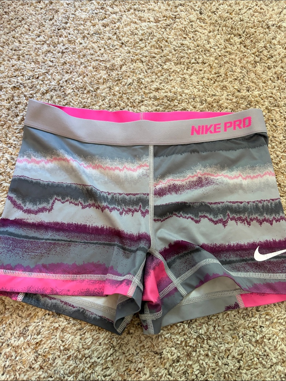 Nike Gray and Pink Patterned Pro Compression Shorts - Picture 1 of 4
